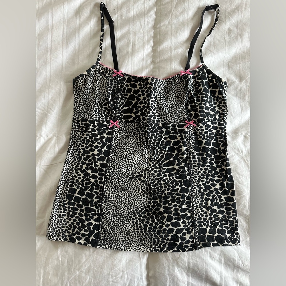 Betsey Johnson intimate animal print tank top pink bows